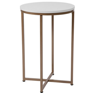 Hampstead Collection White End Table with Matte Gold Frame