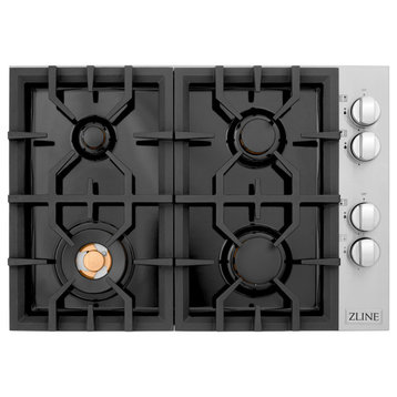 ZLINE 30" Gas Cooktop With 4 Gas Brass Burners, RC-BR-30-PBT