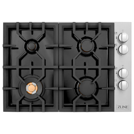 ZLINE 30" Gas Cooktop With 4 Gas Brass Burners, RC-BR-30-PBT