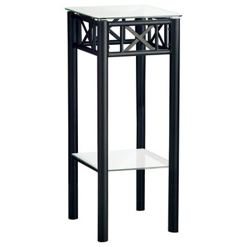 HomeRoots 12" x 12" x 28" Black Metal Accent Table With Clear Tempered Glass