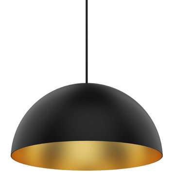 Domos 32" Large Pendant Black WithBrushed Gold Interior Integrated LED 23W