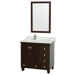 Wyndham Collection - Acclaim 36" Espresso Single Vanity, Carrara Marble Top, Um Sq Sink, 24" - Sublimely linking traditional and modern design aesthetics, and part of the exclusive Wyndham Collection Designer Series by Christopher Grubb, the Acclaim Vanity is at home in almost every bathroom decor. This solid oak vanity blends the simple lines of traditional design with modern elements like square undermount sinks and brushed chrome hardware, resulting in a timeless piece of bathroom furniture. The Acclaim is available with a White Carrara or Ivory marble counter, porcelain sinks, and matching Mrrs. Featuring soft close door hinges and drawer glides, you'll never hear a noisy door again! Meticulously finished with brushed chrome hardware, the attention to detail on this beautiful vanity is second to none and is sure to be envy of your friends and neighbors!