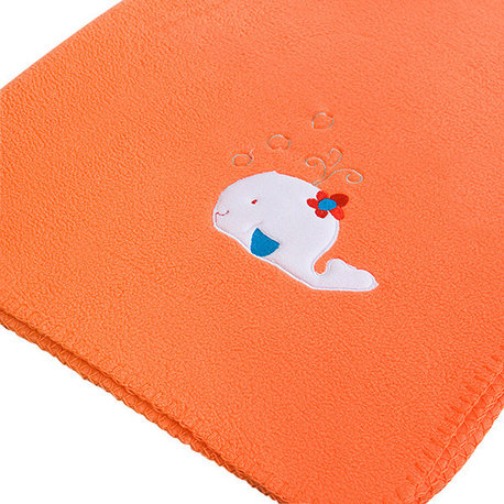 White Whale - Orange Applique Coral Fleece Baby Throw Blanket (29.5"-39.4")