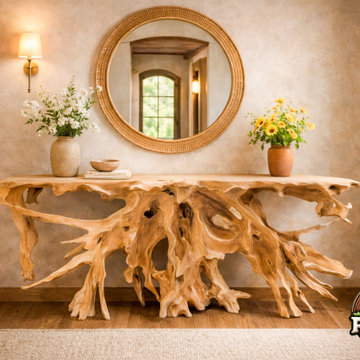Hand-Carved Teak Root Console Table for Entryway