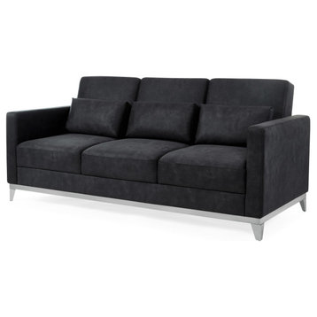 Modern Sleeper Sofa, Chrome Metal Base & Padded Smoke Gray Premium Fabric Seat