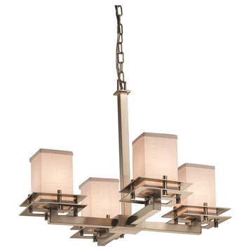 Textile Metropolis 4-Light Chandelier, Square With Flat Rim, White Fabric Shade