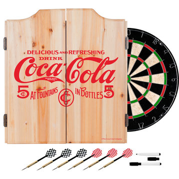 Coca Cola Dart Cabinet Set With Darts and Board, 5 Cents Red