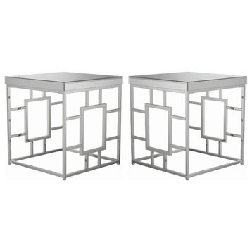 Home Square Geometric Frame Square End Table in Chrome - Set of 2