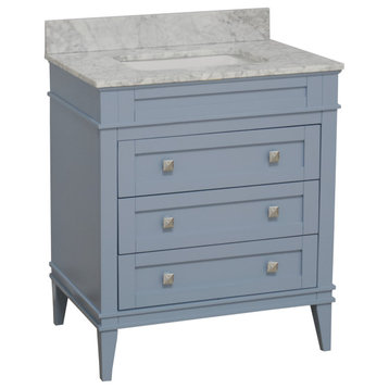 Eleanor 30" Bathroom Vanity, Powder Blue, Carrara Marble Top