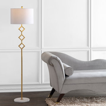 Diamante 61.5" Metal With Marble Based LED Floor Lamp, Gold and White