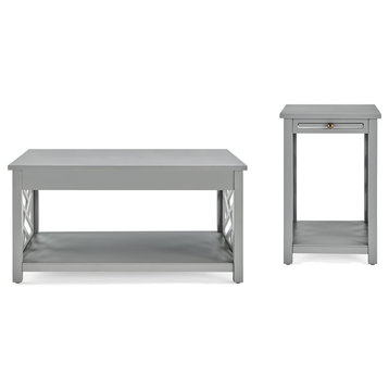 Alaterre Furniture Coventry Gray Wood Coffee Table and Two End Tables with Tray