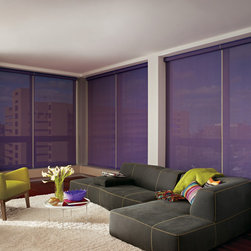 Modern Purple Living Room Custom Window Roller Shades by Hunter Douglas - Roller Shades