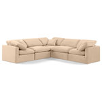 Meridian Furniture - Indulge Upholstered Modular L-Shaped Sectional, Beige, 5-Piece: 2 Armless Chair, 3 Corner Chair, Down Stuffed Velvet - Experience ultimate comfort and style with our beige velvet Indulge Sectional. The luxurious velvet will elevate the aesthetic of any room. This sofa provides ample space for you to relax while its modular build offers the option of unlimited configurations. Whether you're looking to add a stylish element to your living room or a comfortable seating option to your bedroom, this sofa is the perfect choice.