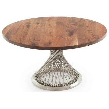 Modern Twisted Spoke Hardwood Dining Table- Silver Base, Black Walnut, 66x66x31