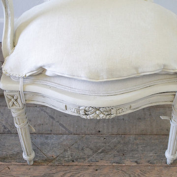 Set of 8 Antique Louis XVI Style Painted and Upholstered Dining Chairs