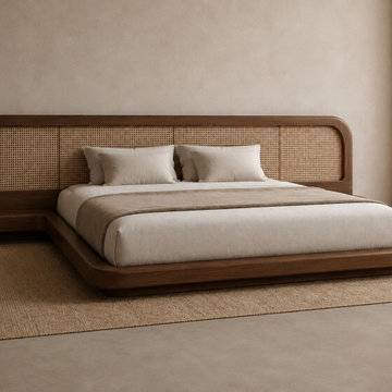 Modern Teak Platform Bed | Japandi Scandinavian Low Profile Wooden Bed