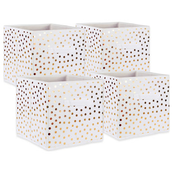 DII Nonwoven Polyester Cube Small Dots White/Gold Square, Set of 4