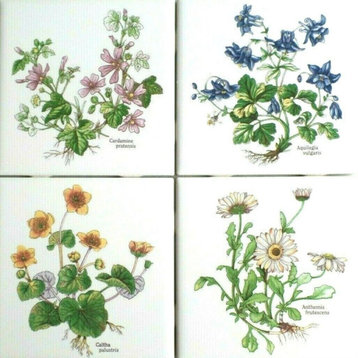 Flower Herb Ceramic Tile, 4-Piece Set