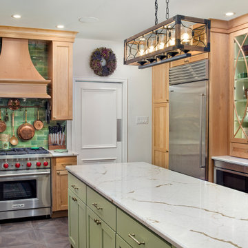 Artisan European-Style Transitional Kitchen |Natural Maple & Sage Green Accents
