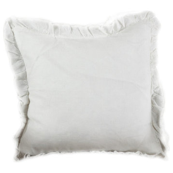 Ruffled Linen Down Filled Throw Pillow, 20"x20", Ivory