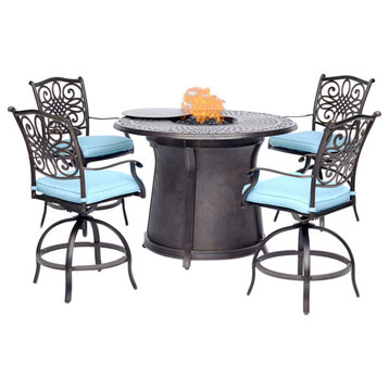 Traditions 5-Piece High-Dining Set With 4 Swivel Chairs and Cast-top Fire Pit, A