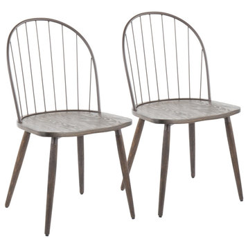 Riley High Back Chairs, Set of 2, Bronze Metal/Dark Walnut Wood