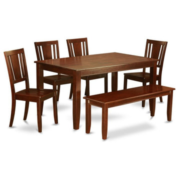 East West Furniture Dudley 6-piece Dining Set with Wood Seat in Mahogany