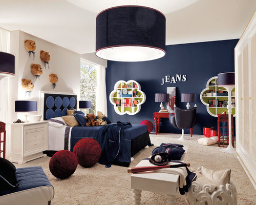 blue and red boys bedroom