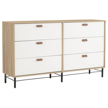 Pemberly Row Engineered Wood 6-Drawer Dresser in Sky Oak/White Accents