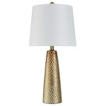 StyleCraft Home Collection - Christy Table Lamp - Golden Copper - Brussels White - Complete your house's primary suite with the beautiful Christy table lamp. It is constructed from ceramic and features a visually-appealing golden copper finish on both the body and hardware. The white styrene shade ensures this lamp will stay with you even if you decide to move homes at some point.