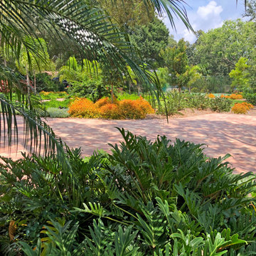 Transformed tennis court, fomerly unused front yard, now a gathering space.