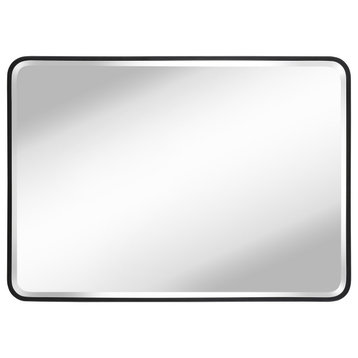 Metal Frame Beveled Glass Bathroom Wall Mirror With Round Corner, 48"x36"