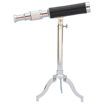 Telescope on Stand, Chrome With Leather, 17"