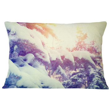 Winter Pine Trees in Mountains Landscape Printed Throw Pillow, 12"x20"