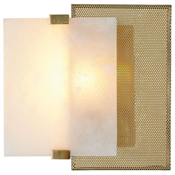 Geometric Gold Brass White Alabaster Wall Sconce Overlapping Rectangles Modern
