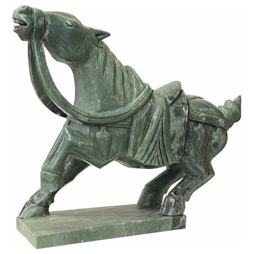 Chinese Green Stone Fengshui Fortune Horse Display Figure Hws1736