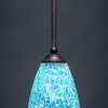 Zilo 1 Light Mini Pendant, Dark Granite, 5.5" Turquoise Fusion Glass