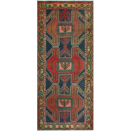 Fine Vintage Distressed Malay Rust/Navy Runner, 4'5x10'2