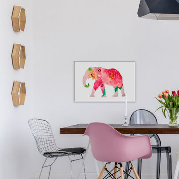 "Floral Elephant" Floater Framed Painting Print on Canvas