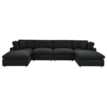Commix Down Filled Overstuffed 6-Piece Sectional Sofa, Black