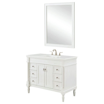 42" Single Bathroom Vanity, Antique White, Vf13042Aw-Vw