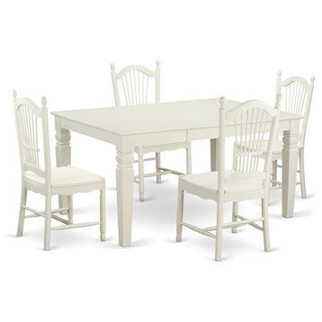 5-Piece Kitchen Nook Dining Set, Dinette Table and 4 Chairs, Linen White