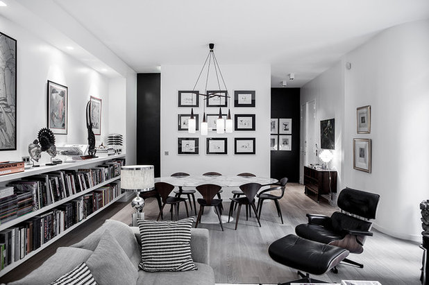 Visite privée : Ãcrin parisien en noir et blanc pour couple d'esthètes Dressing luxueux pour couple