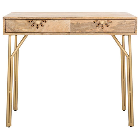 Safavieh Lily 2 Drawer Desk, Natural/Brass