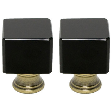 Urbanest Set Of 2 Crystal Glace Lamp Finial, 1.5", Black With Antique Brass