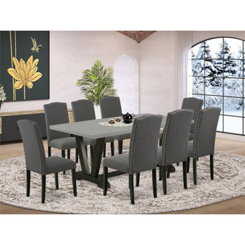 East West Furniture V-Style 9-piece Wood Dining Room Set in Dark Gotham Gray