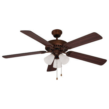 Spottswood 3-Light Ceiling Fan, Rubbed Oil Bronze With White Frost