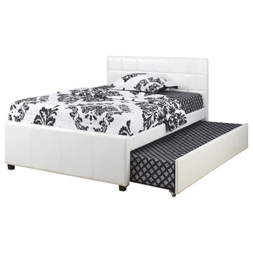 Multi Utility Twin Bed With Trundle Squ Tufted Head Boards White