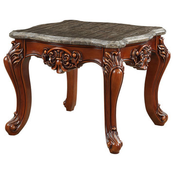 30" X 30" X 25" Marble Walnut Wood End Table