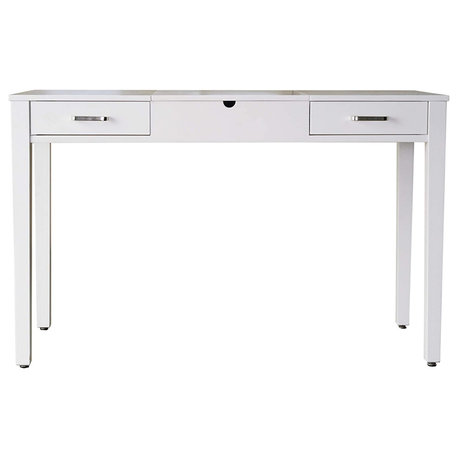 Multifunctional Desk, Rectangular Top With Lift Up Mirror & 2 Drawers, White